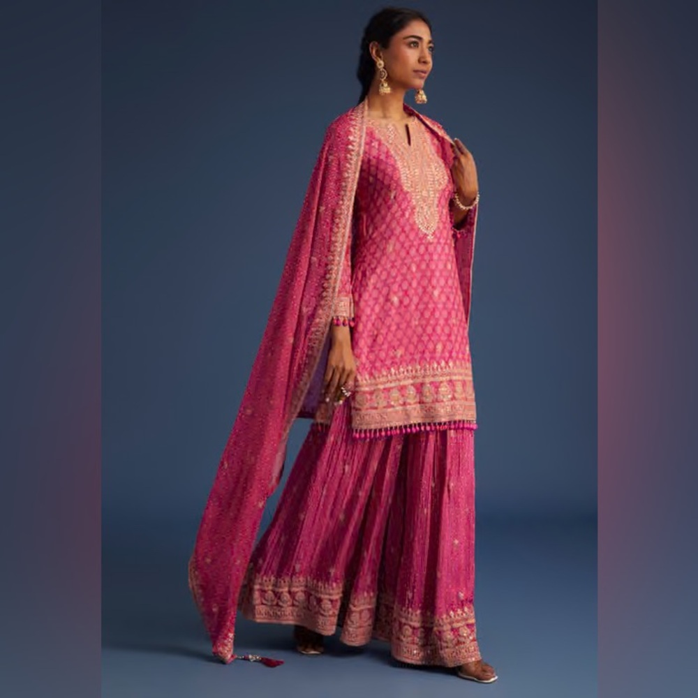 Pink Chinon Bandhani Palazzo Set